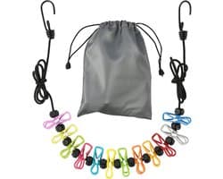 Reiswaslijn met 12 clips, elastische reislijn, draagbare waslijn voor op reis, ideaal voor outdoor, vakantie, camper (kleur)
