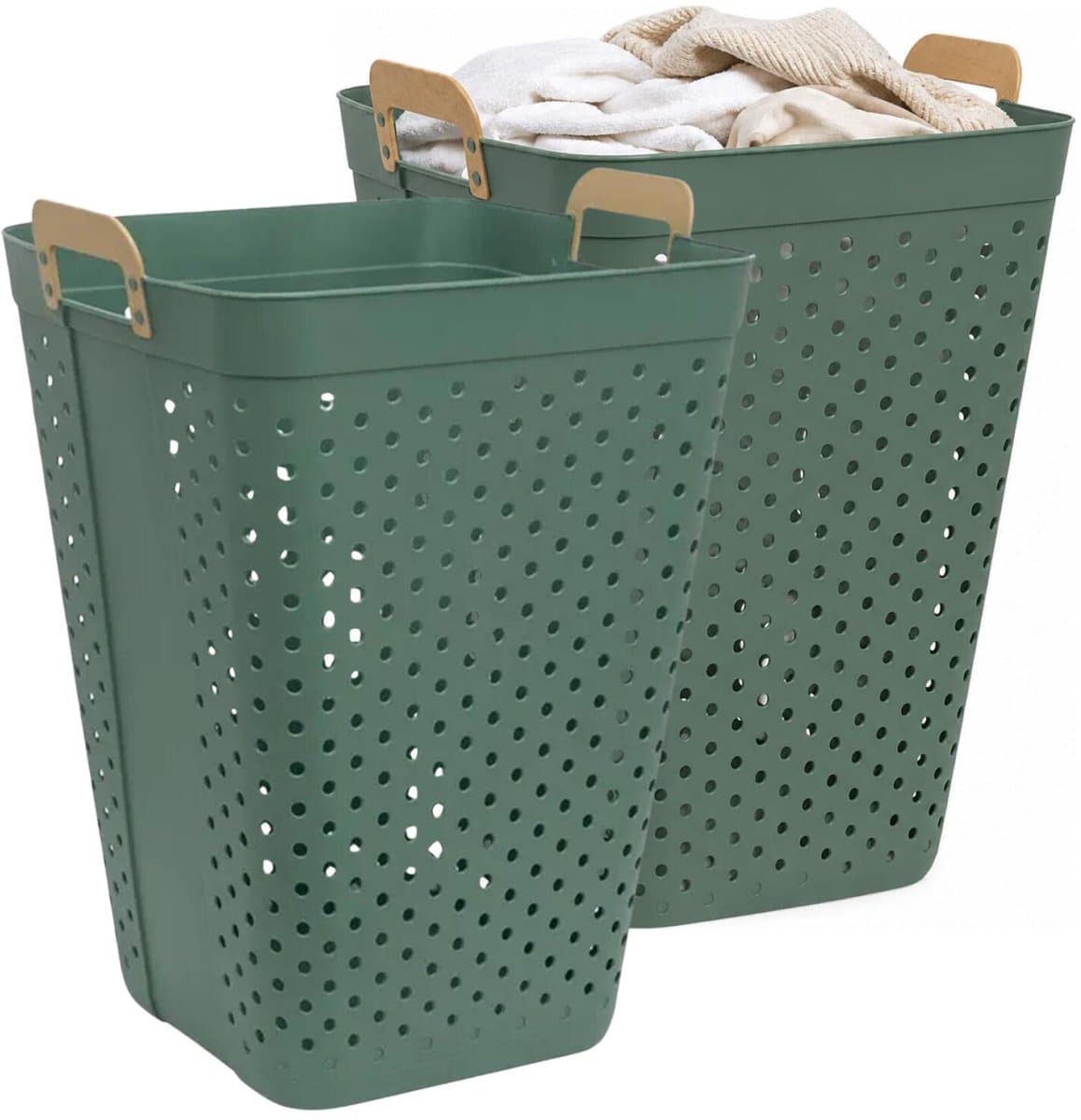 5Five zeer ruime wasmand Kolos - 2x - groen - 74 liter - 44 x 64 cm - kunststof - wasbox - mand voor wasgoed - badkamer - met handvatten — afbeelding 1