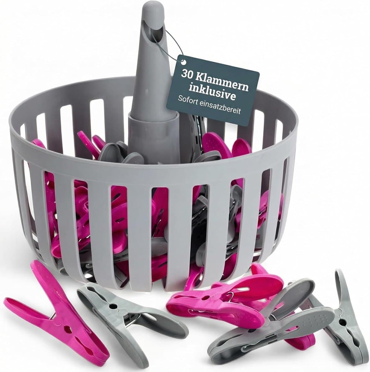 Wasknijpermand met 30 stevige klemmen, robuuste mand met haken, praktische opbergmand voor wasknijpers, uv-bestendig en weerbestendig, ruimtebesparend — afbeelding 1