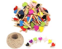 Mini Houten Hart Wasknijpers - Hart Foto Clips Kleine Wasspelden - Foto's Ophangen - Milieuvriendelijk Houtmateriaal - 3 cm - Mix-kleur
