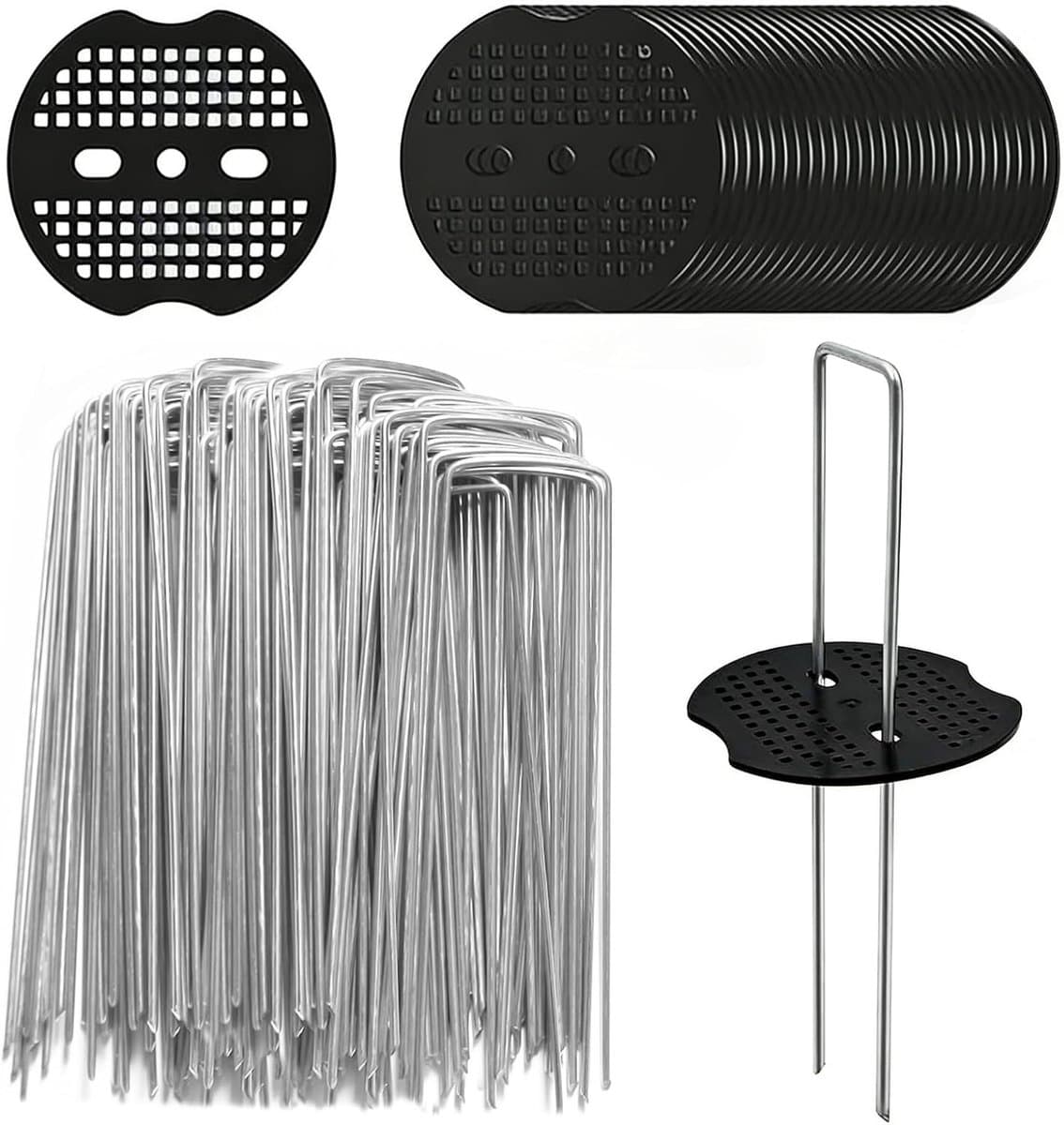 Grondanker - Zilver - 150 x 40 mm - Verzinkte U-vormige Haken met Bufferschijven - Voor Tuin en Buiten — afbeelding 1