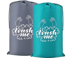 Waszakken voor reizen, waszak, groot, opvouwbare waszak, vuilwas, waterdicht, reizen, vuilwaszak, trekkoord, wascontainer voor reizen, verhuizing, vakantie, camping, 61 x 91 cm, grijs-blauw