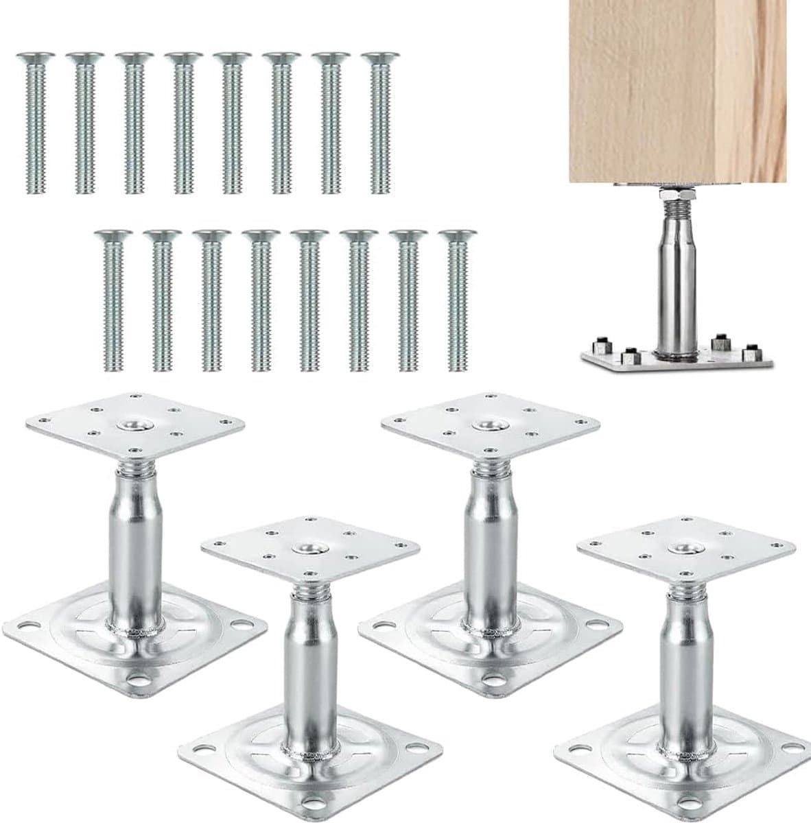 Poststeunen set van 4 - Hoogte verstelbaar 100-150 mm - Gegalvaniseerd staal - Geschikt voor stevige bevestiging - ShopVlot — afbeelding 1