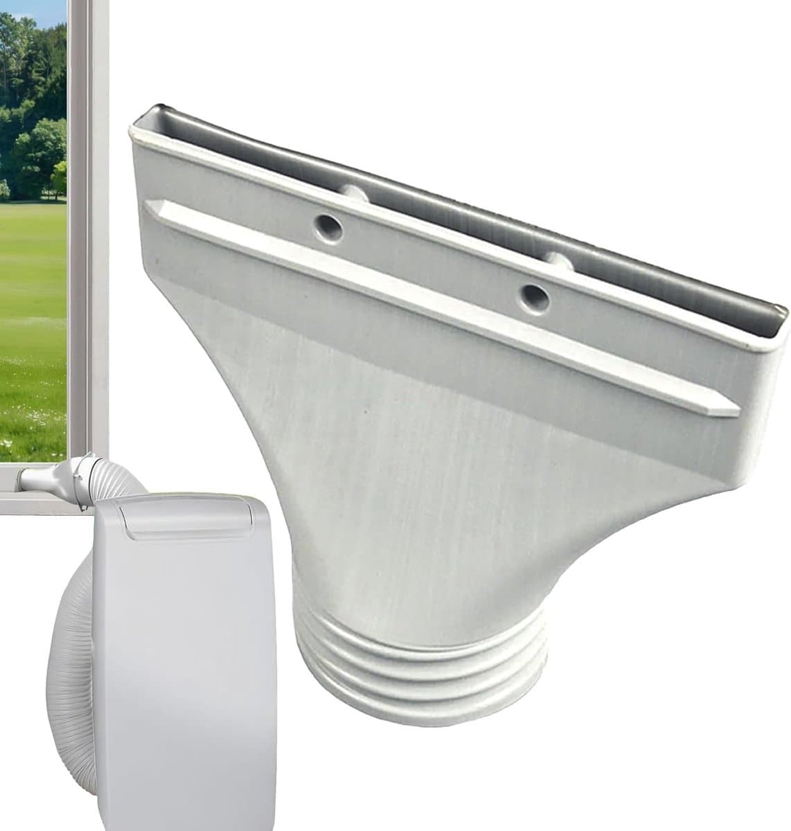 Airco Afvoerslang Koppelstuk – Adapter voor plat kanaal – Airconditioning Afvoerslang Adapter Plat - Efficiënte luchtstroom – Geschikt voor mobiele airco's, afzuigkappen, wasdrogers, enz. – 25 x 10 x 22 cm – Grijs — afbeelding 1