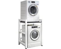 Droogrek Verhoger - Wasmachine Tafel - Ruimte Besparen - Verstelbare Hoogte - 75 cm Breed - Wit Zwart