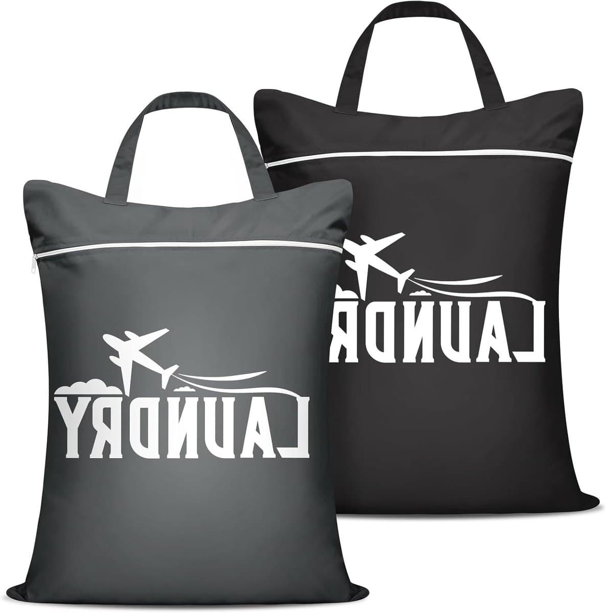 Grote Waszak - Reis Waszak - Kleding Sorteren - Waterdicht Materiaal - 2 Stuks - Zwart Grijs — afbeelding 1