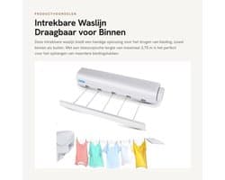 Waslijn Uittrekbaar 3,75 m - Wanddroogrek - Draagbare Waslijn - Ruimtebesparend - Multifunctioneel Ontwerp - Eenvoudige Installatie - Drooglijn