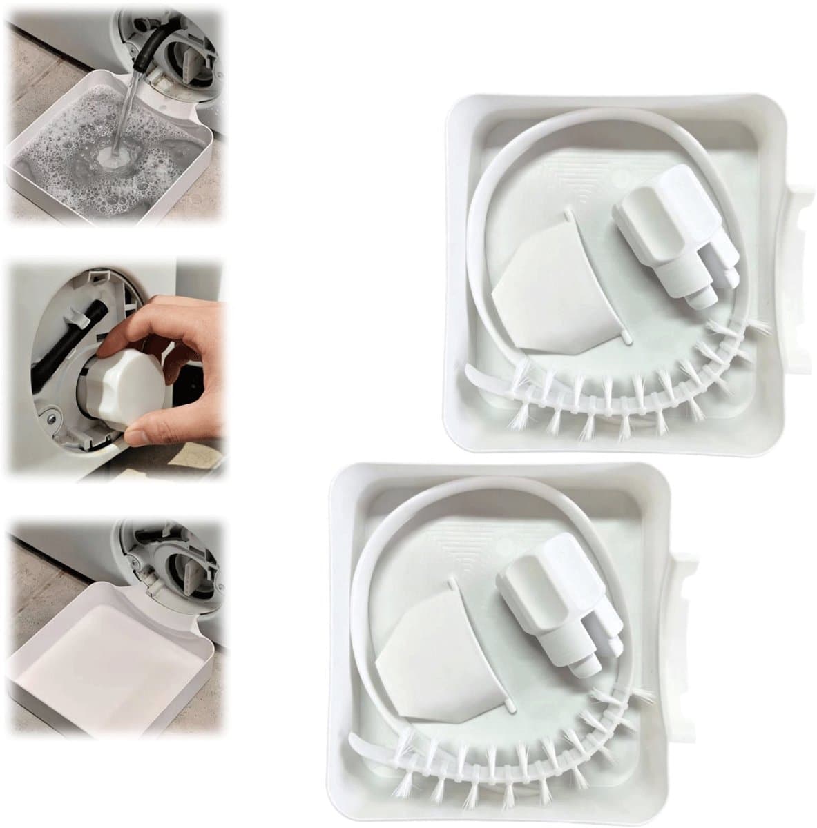 2 stuks Lekbak wasmachine - Afvoerbak voor wasmachine - Lekbak voor Wasmachine en Vaatwasser - Inclusief schoonmaakborstel - Opvangbak - universele wasmachine lekbak - Wasmachine opvangbak - wateropvangbak voor kelder, woning, camper - wit — afbeelding 1