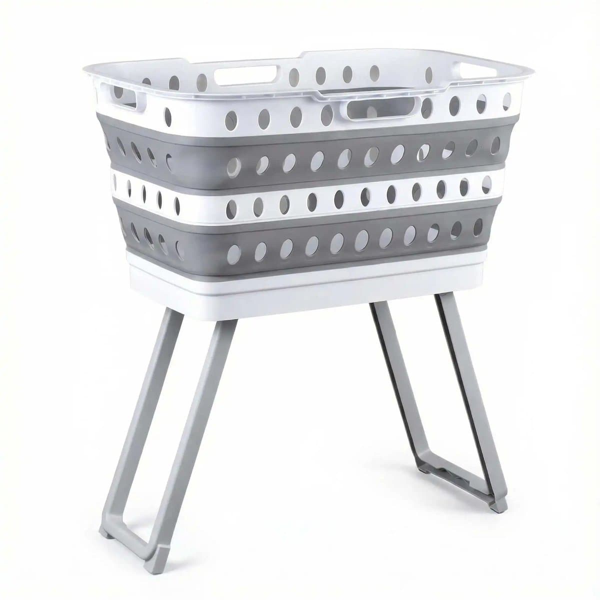 Stervia Verhoogde Wasmand - Wasmand Met Standaard - Opvouwbare Wasmand - 43 Liter - Geventileerd - Grijs/Wit - 60 x 40 x 65 cm — afbeelding 1