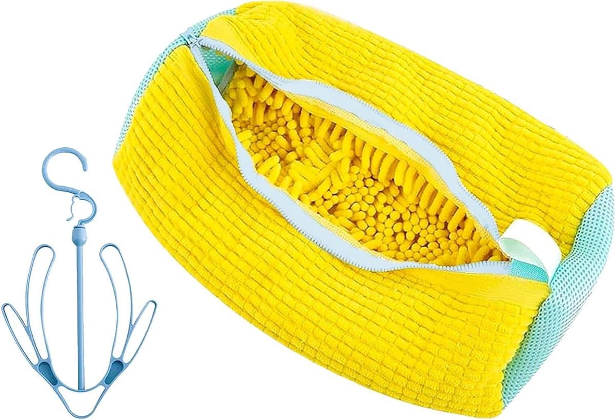 Allecto plus - Waszak van fluweel voor ademende schoenopslag in wasmachine - Gele schoenenwaszak met ritssluiting - Schoenenzak voor sportschoenen en sandalen - Beige Kleurige opbergzak — afbeelding 1