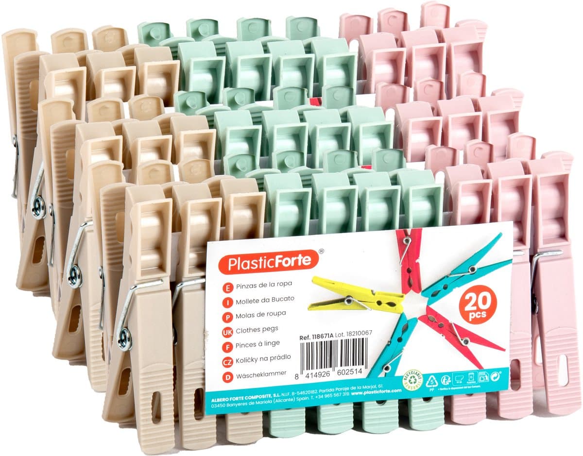 Plasticforte Wasknijpers - 60x stuks - pastel kleuren mix - kunststof - 7 cm - Was ophangen — afbeelding 1