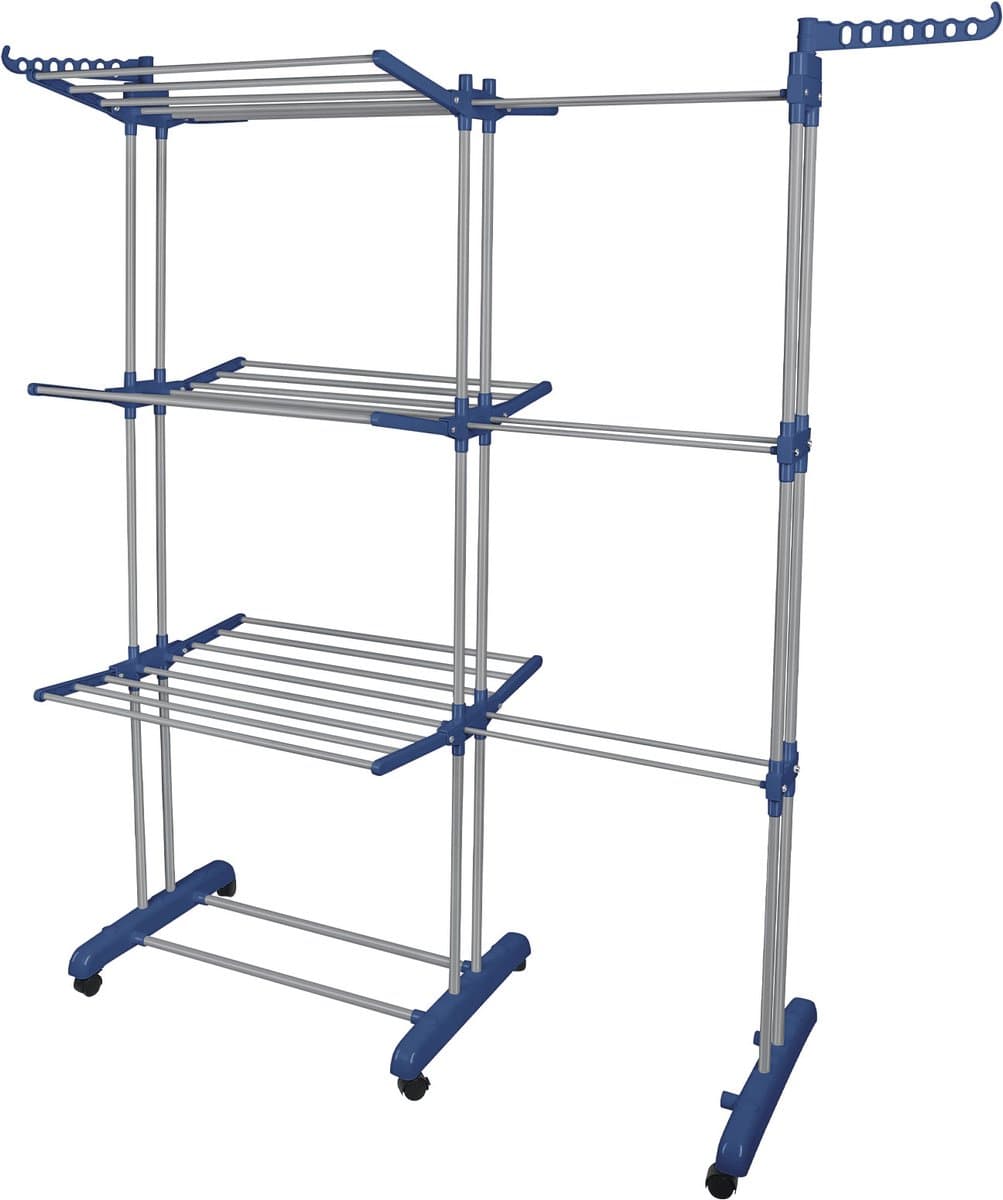 PIPIPOXER-Uitschuifbare Droogtoren-Droogrek – Inklapbaar Wasrek – Uitgerust met Wieltjes-Blauw — afbeelding 1