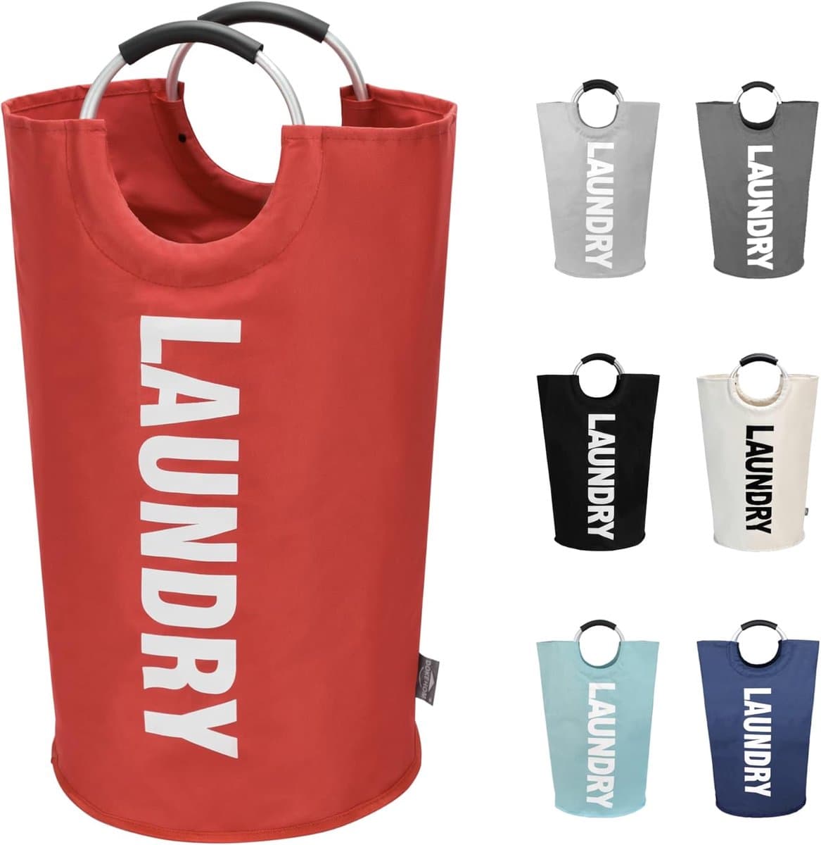Grote wasmand, opvouwbare waszak met handvat, 90 liter inhoud, rood, 79 cm x 38 cm — afbeelding 1
