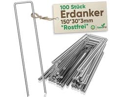 Grondankers 100 stuks - RVS en gegalvaniseerde haringen voor grondbevestiging - 150 mm x 30 mm x Ø 3 mm