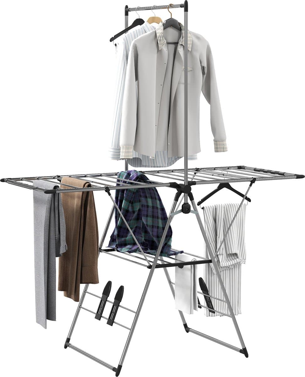 Homcom Clothes Drying Rack-Roestvrij staal, Kunststof-156,5L x 68B x 192H cm-Zilver — afbeelding 1